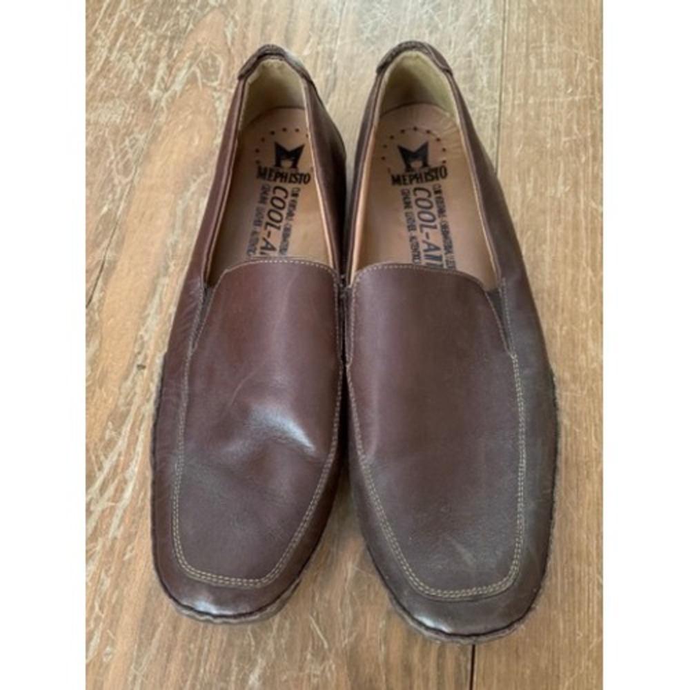 Mephisto Cool-Air Brown Leather Loafers Mens 13 Slip On Shoes Square Toe
